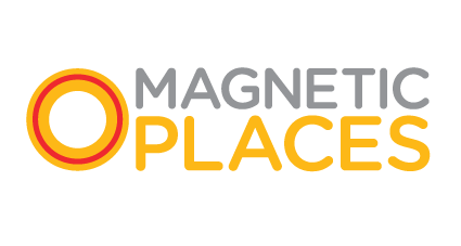 Magnetic Places logo - orange and red circle, grey and orange text