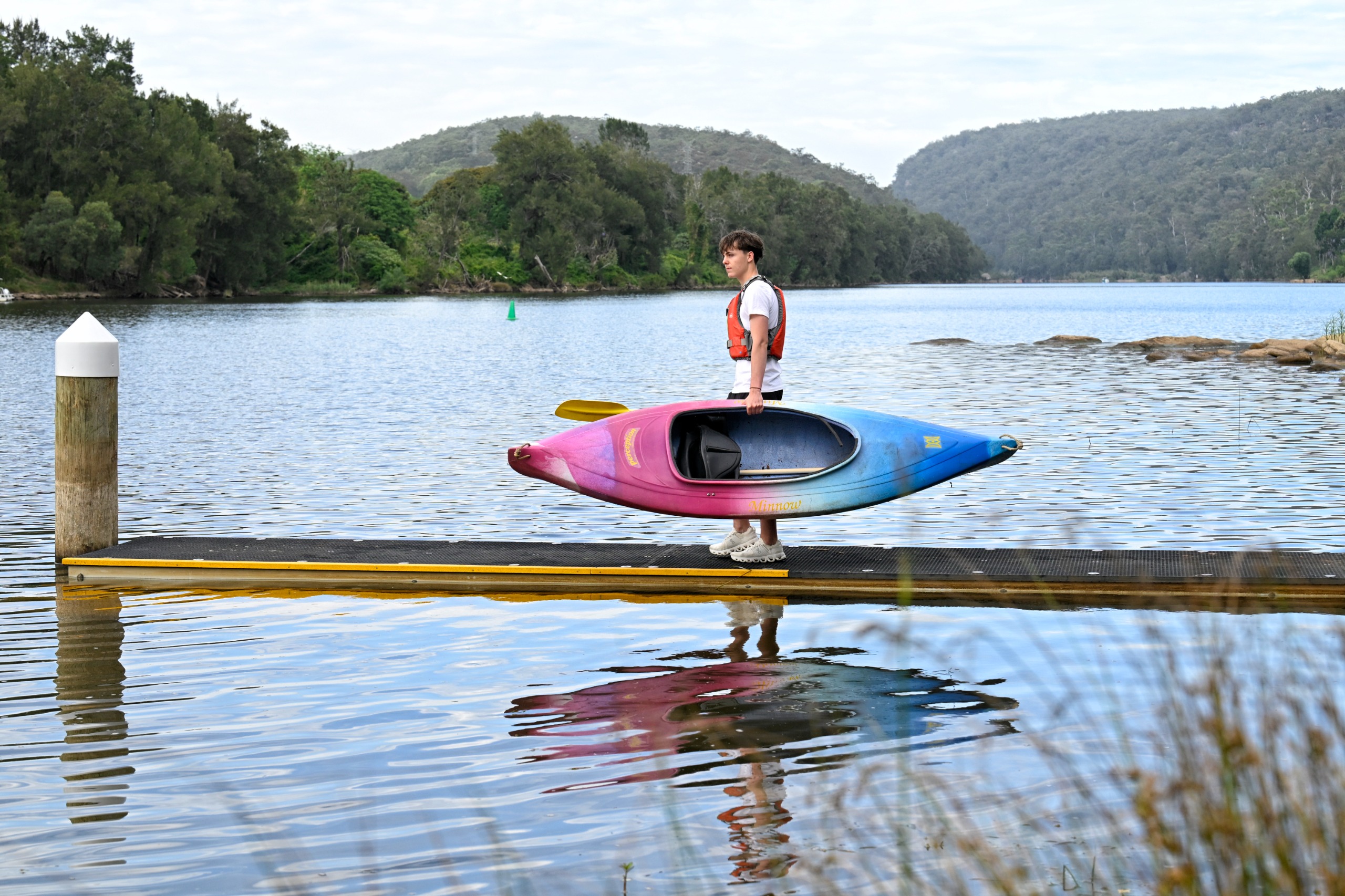 Kayaker on the new launch deck in Leonay