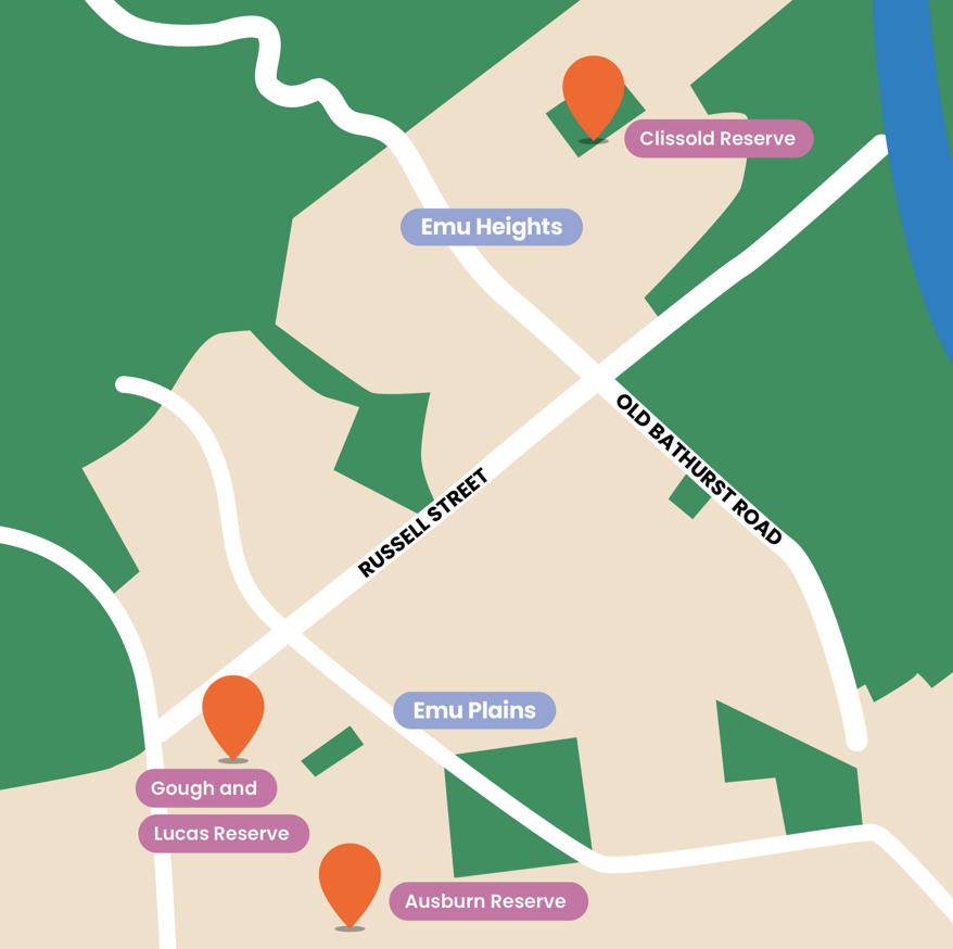 map showing location of Emu Plains and Emu Heights playspaces