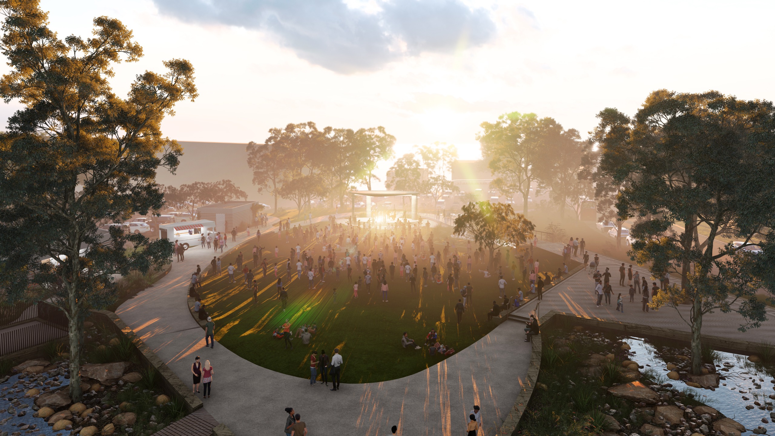 artist render of entertainment canopy at night