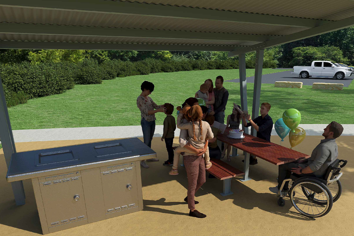 render of BBQ and picnic table