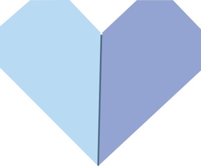 An origami hear in shades of blue and purple