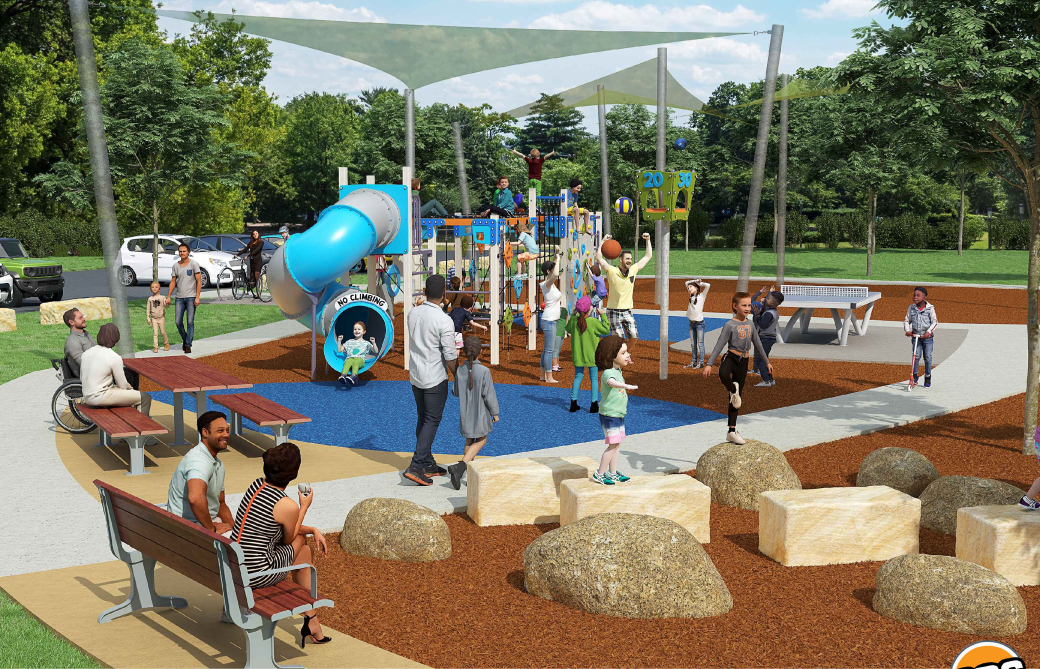 render of new play equipment being installed in Cook Park